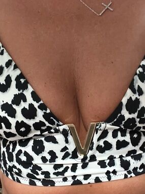 Victoria's Secret Black and White Leopard Print V-Front Bikini Top